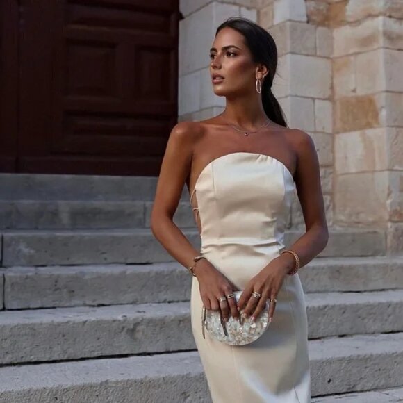 ZARA STRAPLESS SATIN EFFECT MIDI DRESS - Picture 13 of 16